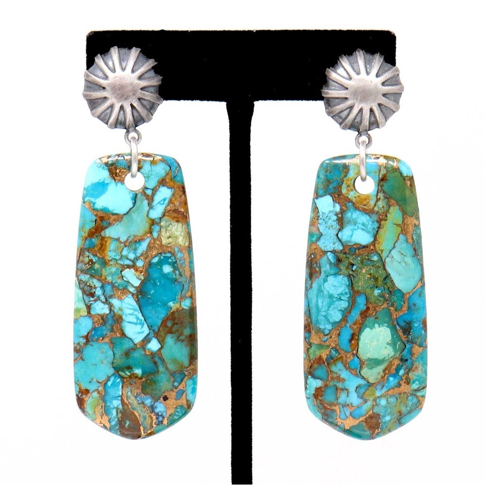 New - Turquoise Slab Earrings from Peyote Bird